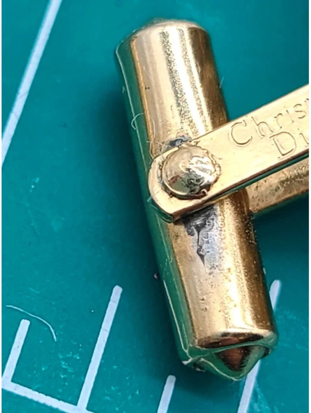 #0360- Vintage estate Christian Dior  gold tone textured Cuff and tie clips